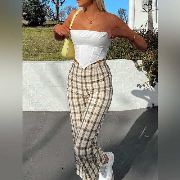 Princess Polly Pants - Princess Polly - yellow check pants